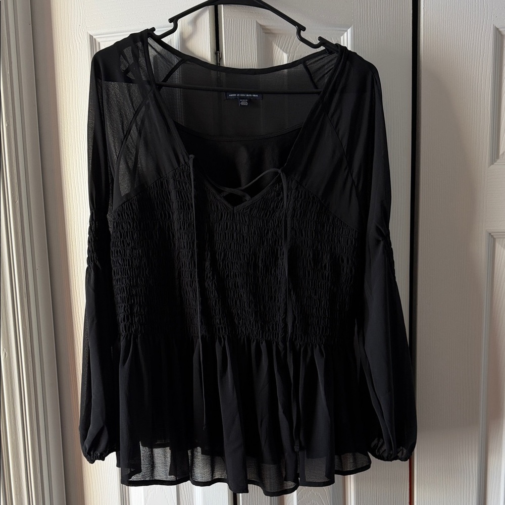 American Eagle Outfitters Black Sheer Blouse